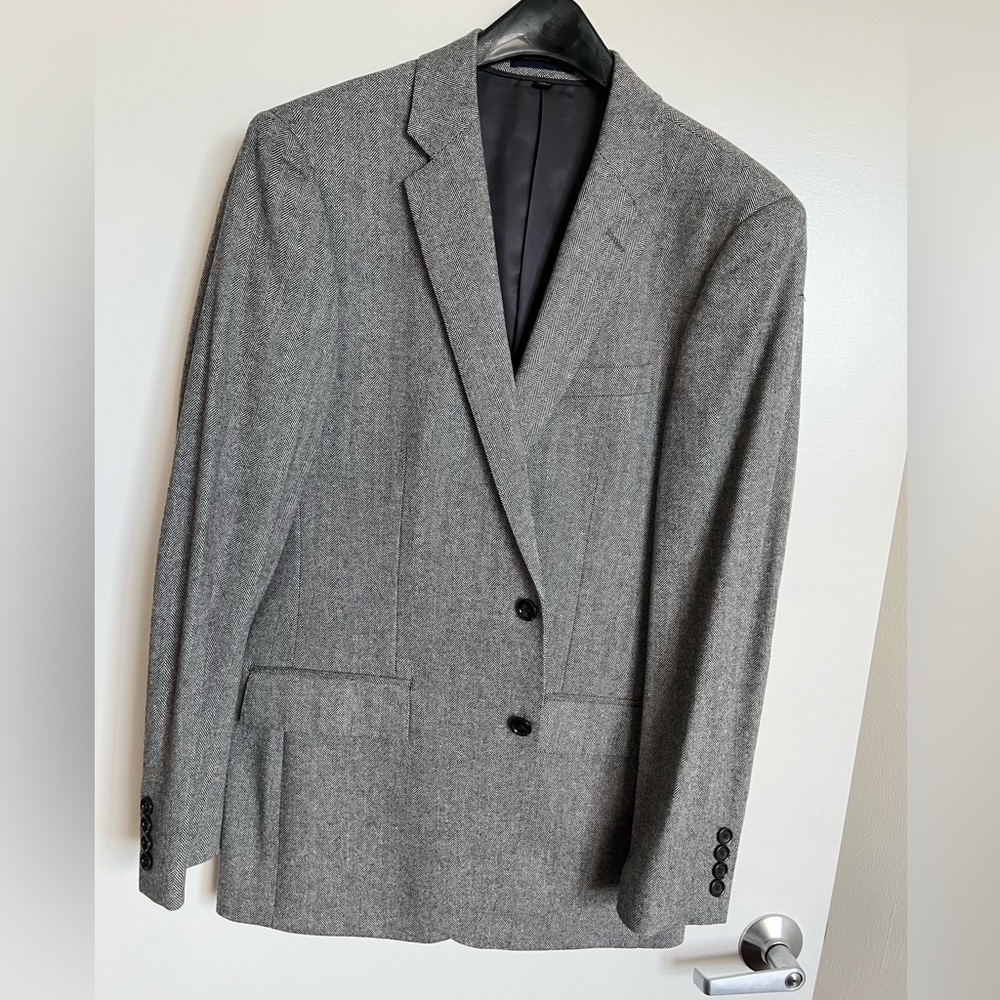 J Crew herringbone grey suit, 40R jacket, 34/30 pants